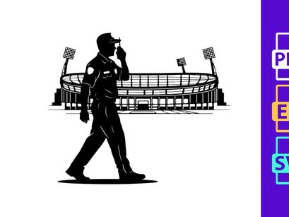 Silhouette of a man walking in front of a sports stadium at night