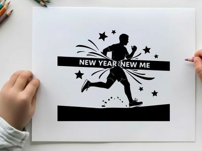 Silhouette of a man running with new year new me text
