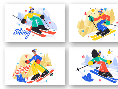 10 Skiing Winter Sport Activities Illustration