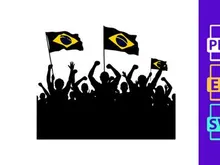 Brazilian flags waving in celebration with a crowd of people