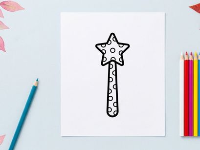 Estrella de alfiler dibujada a mano. Insignia espeluznante hecha a mano con patrón celestial y