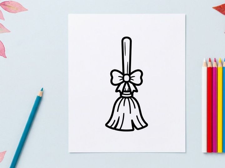 Icono de escoba de bruja con un lazo. Ilustración de escoba mágica de Halloween para diseño festivo.