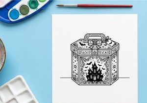 Vintage treasure chest with ornate engravings and open lid. Antique jewelry box featuring intricate floral and geometric patterns for luxury decor.