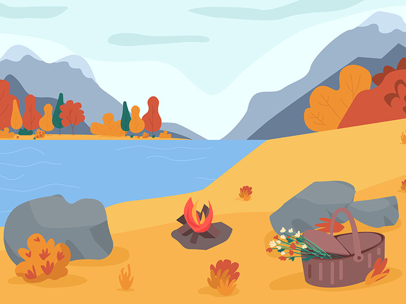 Autumn nature flat color vector illustration