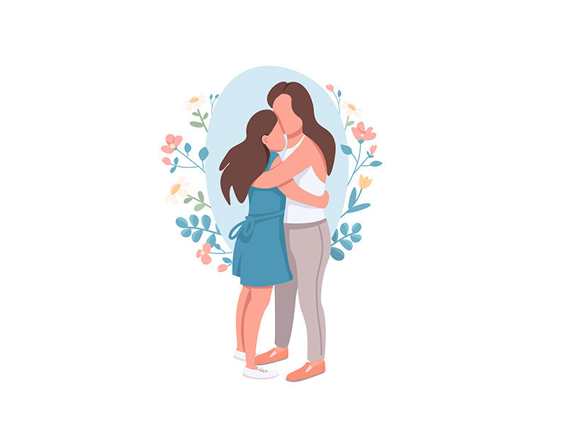 Mother and daughter flat concept vector illustration