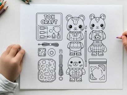 Cute bear tok craft DIY kit vector illustration flat design