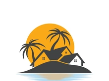 Minimalist icon sunset beach house logo design template