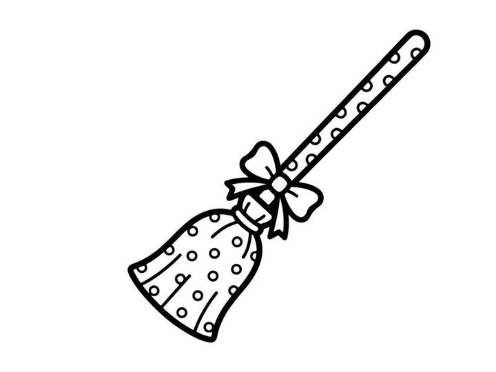 Ikon sapu sihir Halloween. Ilustrasi sapu sihir lucu dengan pola titik polka.