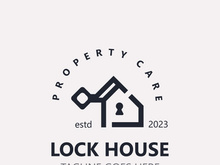 Lock House secure logo design, smart key home vector concept template