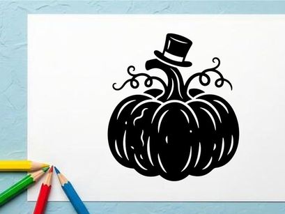 Stylized Halloween Pumpkin with Top Hat Illustration for Fall Decor