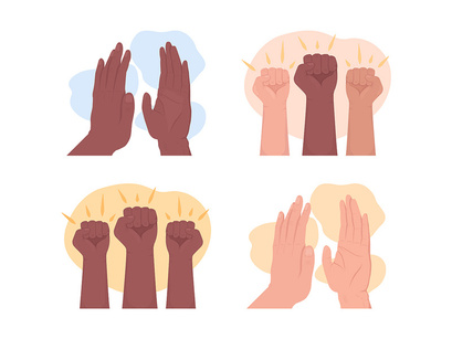 Handclap and fists 2D vector isolated illustration set