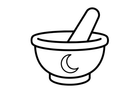 Mortar and pestle grinding herbs for natural remedies. Traditional apothecary tool for crushing spices and medicinal plants.