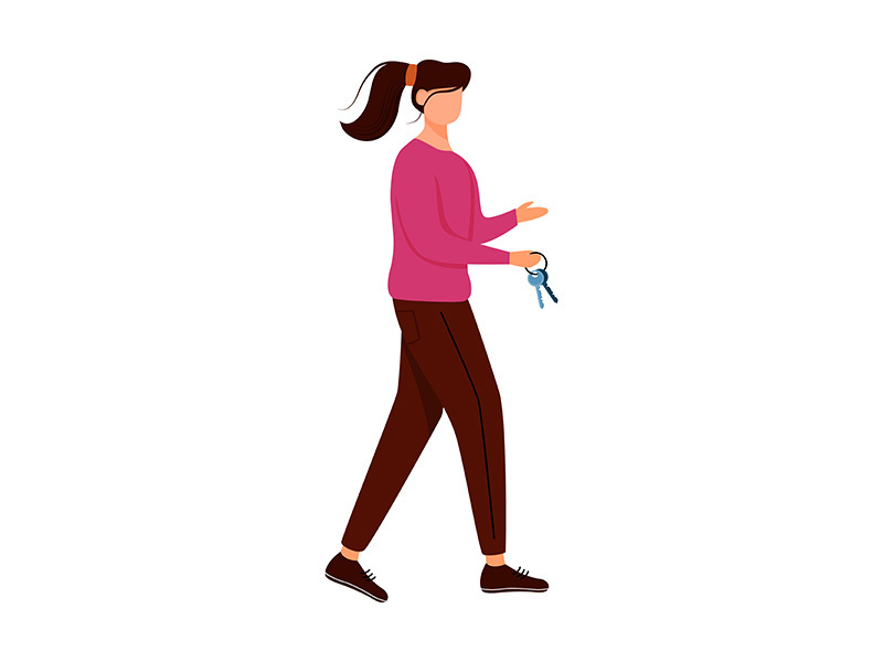 Girl with keys flat vector illustration