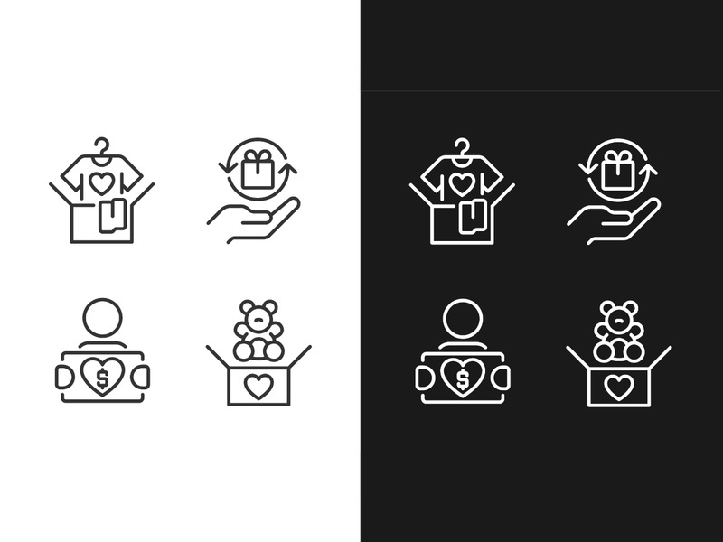 Donating used goods pixel perfect linear icons set