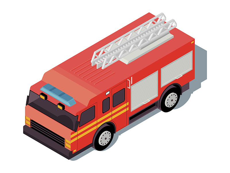 Firetruck isometric color vector illustration