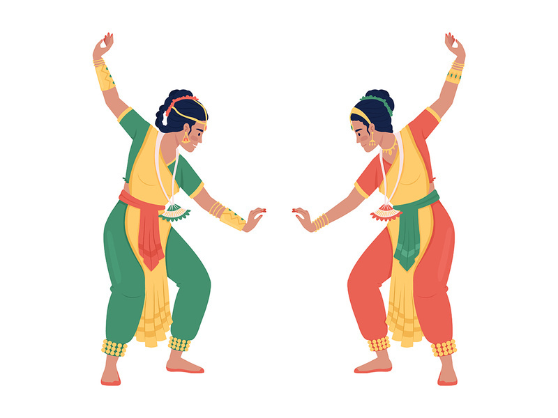 Women performing spiritual dance on Diwali semi flat color vector characters