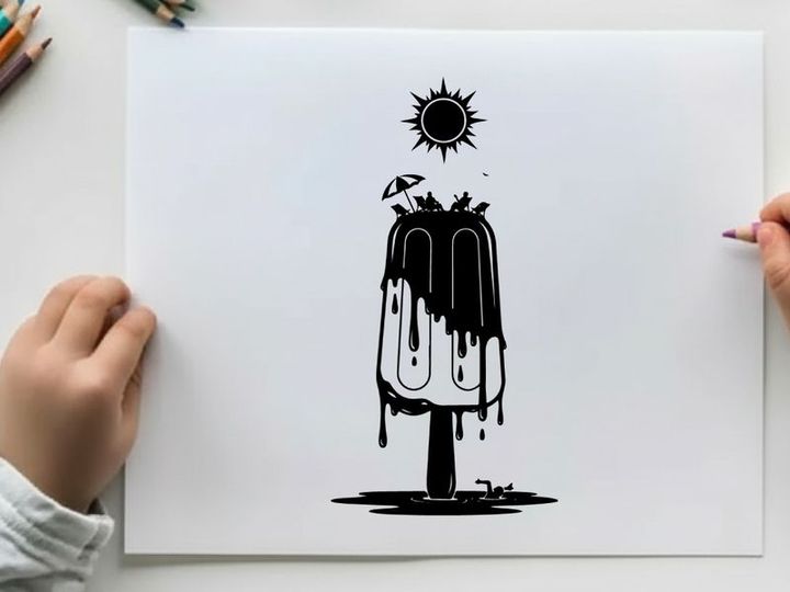 Melting ice cream silhouette under the sun with bird