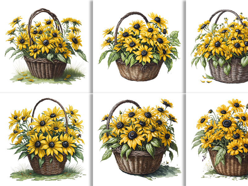 Watercolor Floral Flower Basket Design