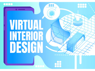 Virtual interior design banner flat vector template preview picture
