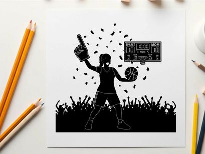 Silhouette of a female basketball player in action silhouette