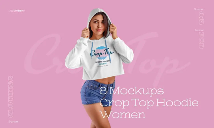 8 Women Crop Top Hoodie Mockups