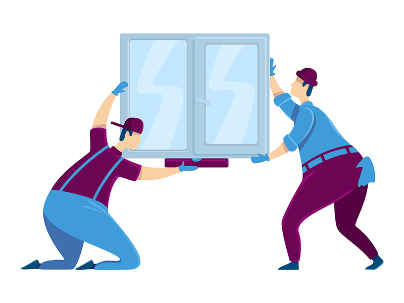 Window installation flat color vector faceless character