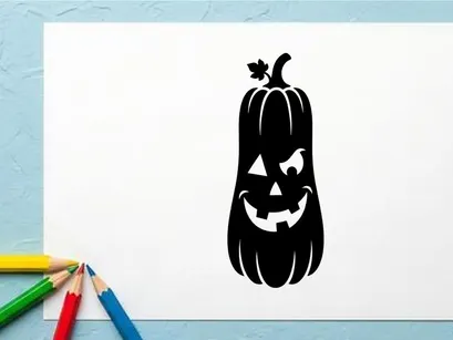 Labu Halloween dengan Wajah Jack-o'-Lantern Ukiran untuk Dekorasi Musim Gugur