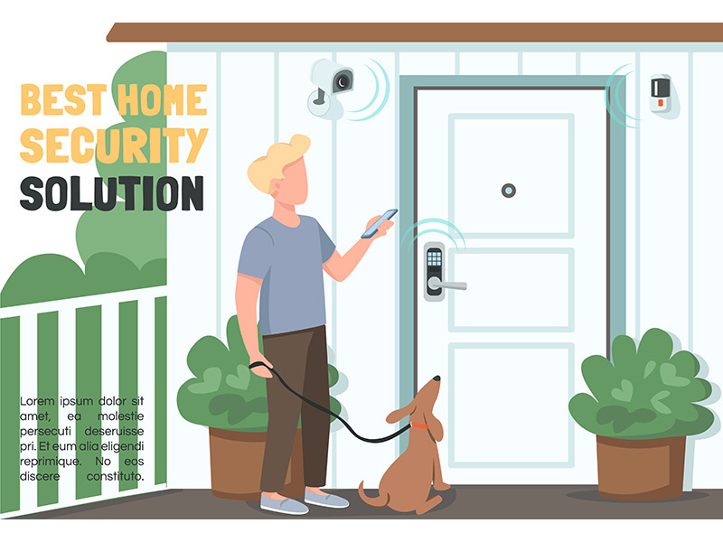 Best home security solution banner flat vector template