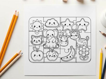 Cute baby animals and fruits flat design vector illustration