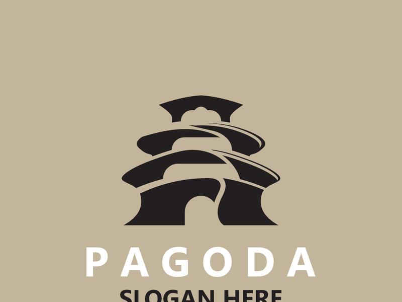 Pagoda culture logo vintage design illustration, temple heritage building vector
