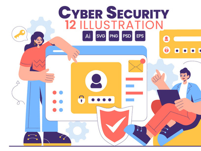 12 Digital Cyber Security Illustration