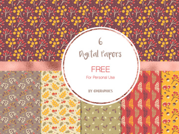 6张免费数字纸 - 秋天的浆果和树叶(6 FREE Digital Papers - Fall berries and leaves)