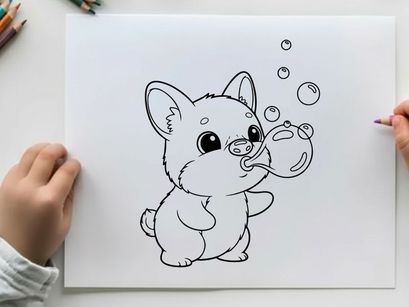Cute fox blowing bubbles playful cartoon vector illustration
