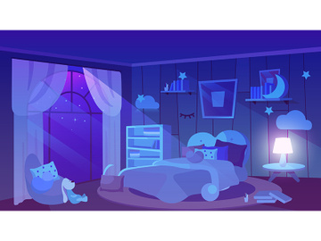 Kids bedroom night time view flat vector illustration preview picture