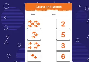 10 Pages Count and match with the correct number. Matching education game. Count how many items and choose the correct number