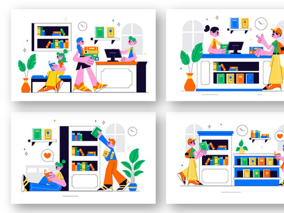 10 Bookstore and Library Illustration