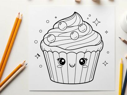 Cute cupcake with face vector illustration flat design