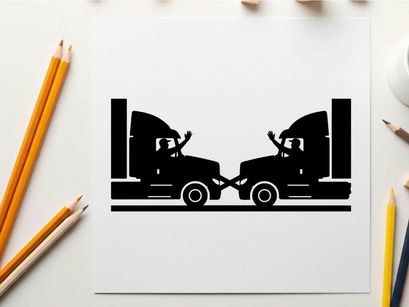 Two truck silhouette illustration with drivers waving at each other