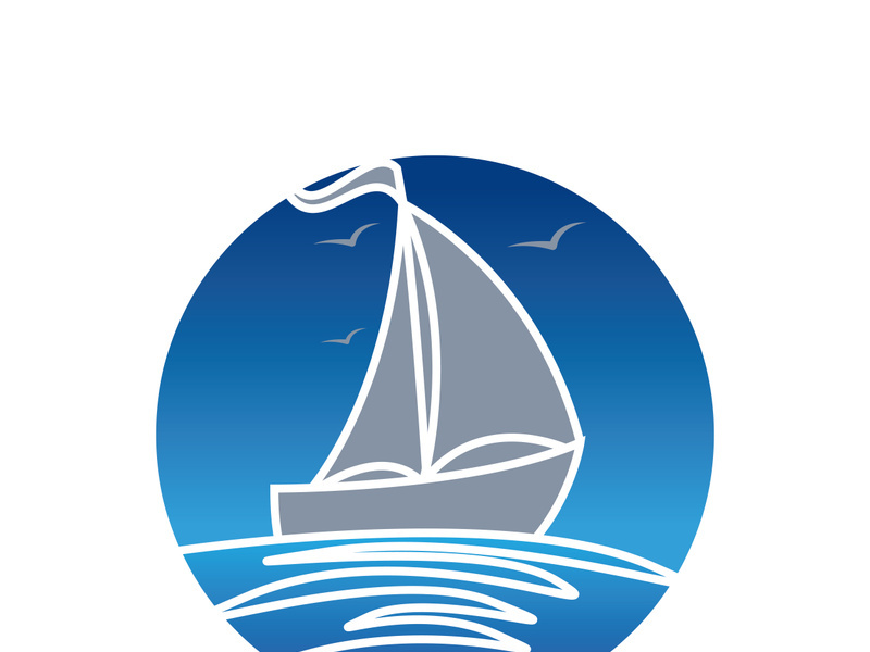Sailboat boat on sea ocean wave with logo design simple ship
