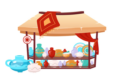 Bazaar awning with handmade earthenware cartoon vector illustration preview picture