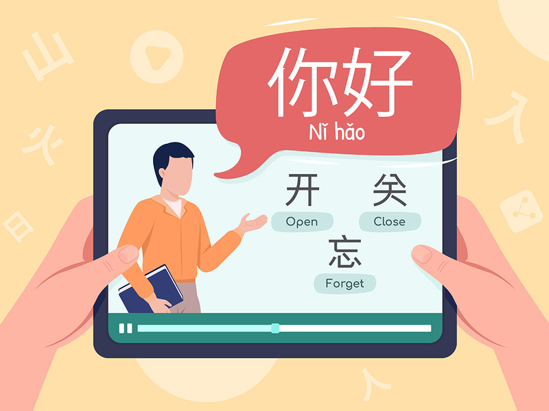 Study Mandarin Chinese online 2D vector illustration