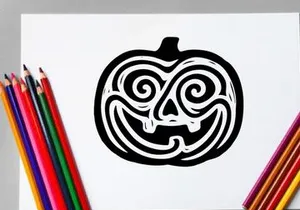 Black and White Halloween Pumpkin Face Illustration for Seasonal Decor