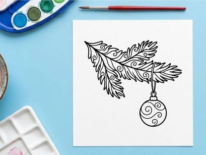 Ilustração de arte vetorial de galho de árvore de Natal com enfeite pendurado