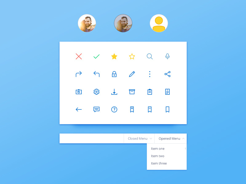 Icons, menu and profile UI kit