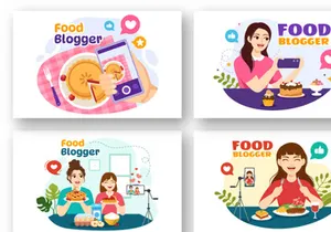 13 Food Blogger Vector Illustration