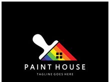 logo icon illustration house paint with a blend of brushes and rollers for house wall paint design, minimalist house, painting, interior, building, property business, wallpaper, vector concept