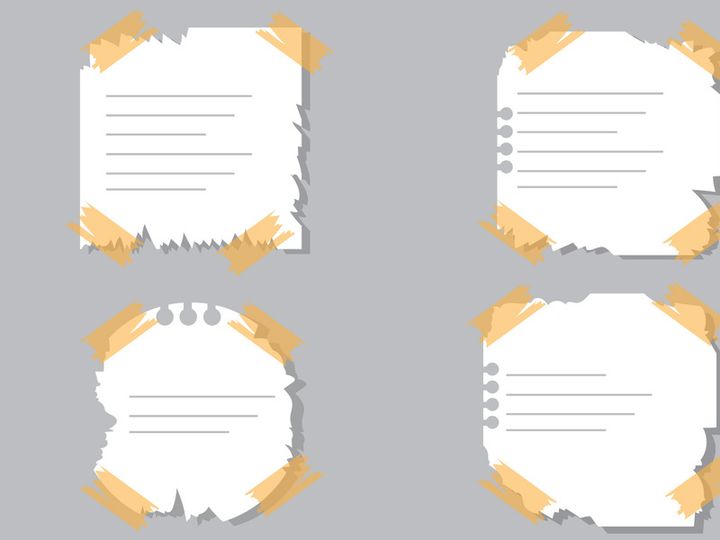 Ripped Pages Design. Torn Paper Notes Torn Edges With Tape, Vector Notepad Realistic Color Stationery Blank Memo Paper