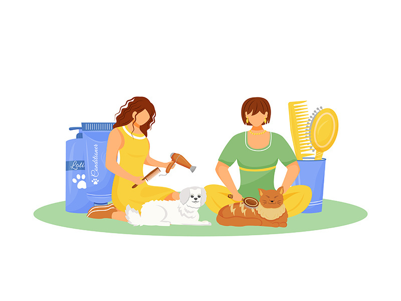 Pet grooming flat concept vector illustration