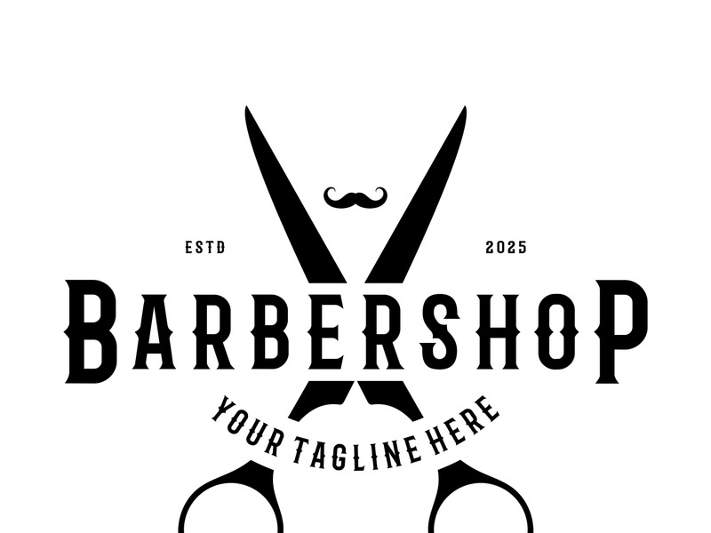 Barbershop logo vintage, retro, haircut, shaving, with scissors, shaving pole, comb, razor. for business, emblems, labels, barber shops, badges.