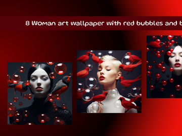 Woman art wallpaper with red bubbles and bird preview picture